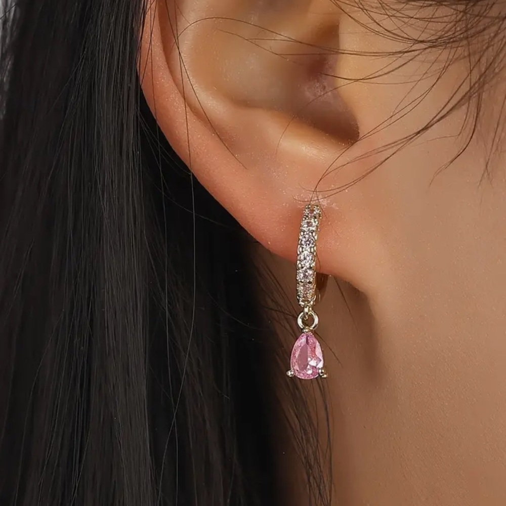 New Elegant Pink Rose Blush Elegance Hoop Gold 18k Drop Earrings
